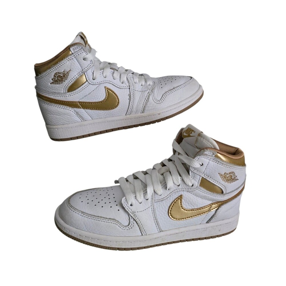 Nike Air Jordan 1 Retro High OG Shoes Youth Size 2Y White Gold FD2597-107